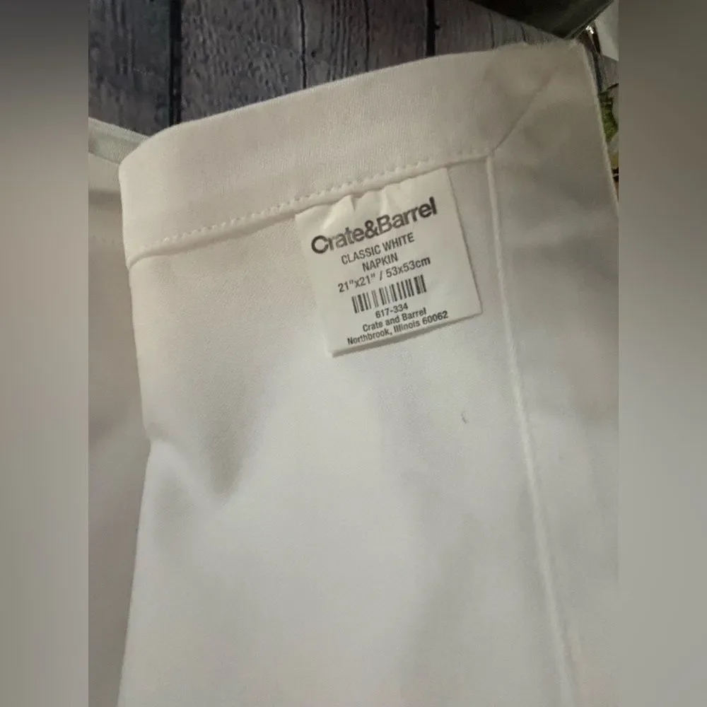 Crate & Barrel Classic Party Wedding Elevated Basic White Cotton Napkin Set of 8